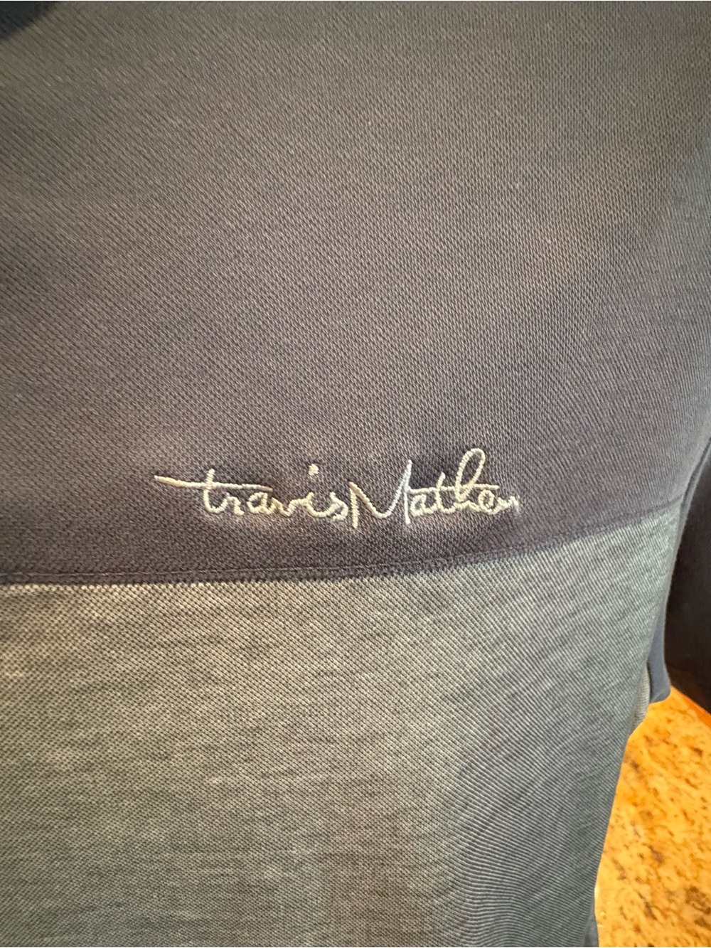 Travis Mathew Two-Tone Navy and Heather Gray Polo. Large - Picture 2 of 7